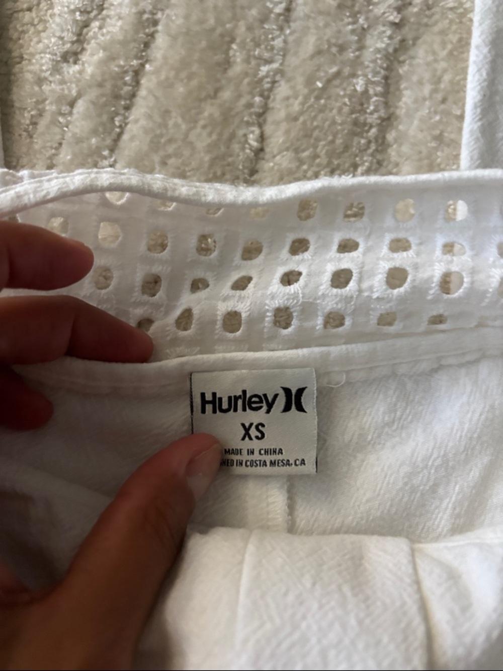 Hurley White Eyelet Lace-Trim Shorts